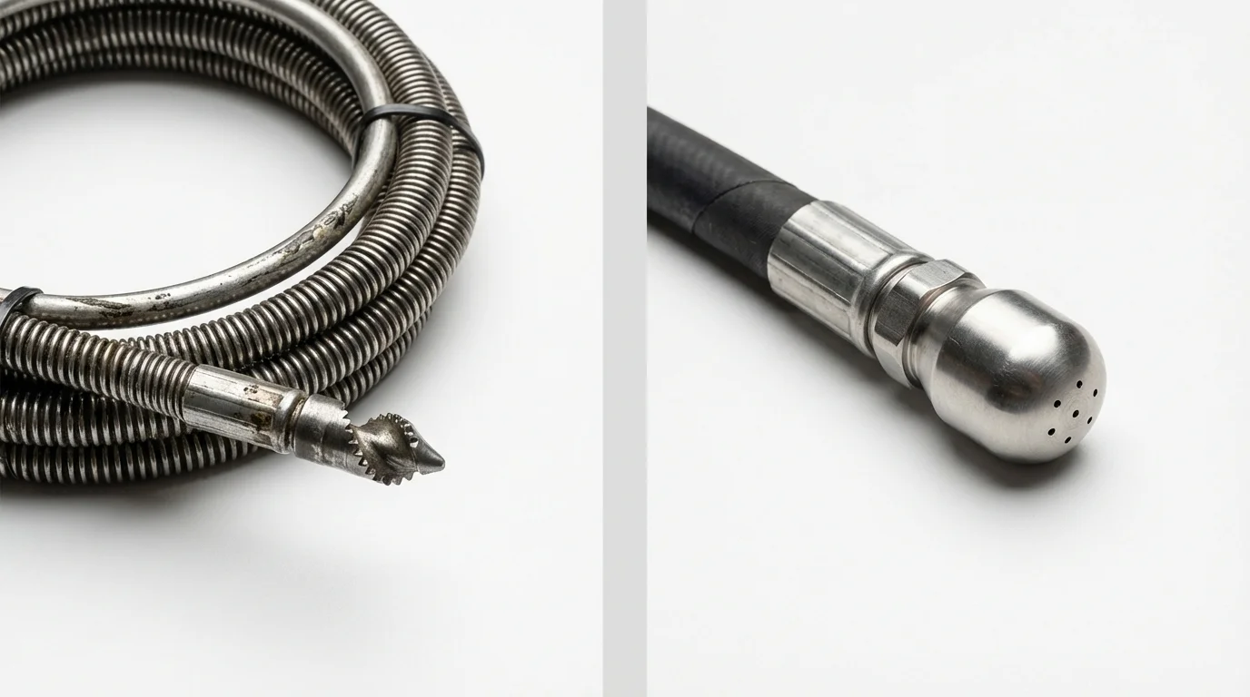 Drain snake cable and hydro jetting nozzle used for drain cleaning in Granby, MA